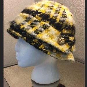 Juicy Couture Plaid Cloche Hat Vintage 100% Wool Lined Yellow Black White